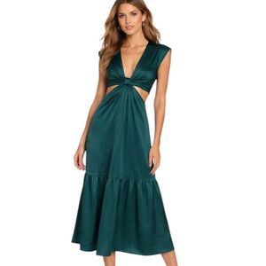 NWT Jason Wu Satin Cut Out Midi Dress Deep Teal Green Size M